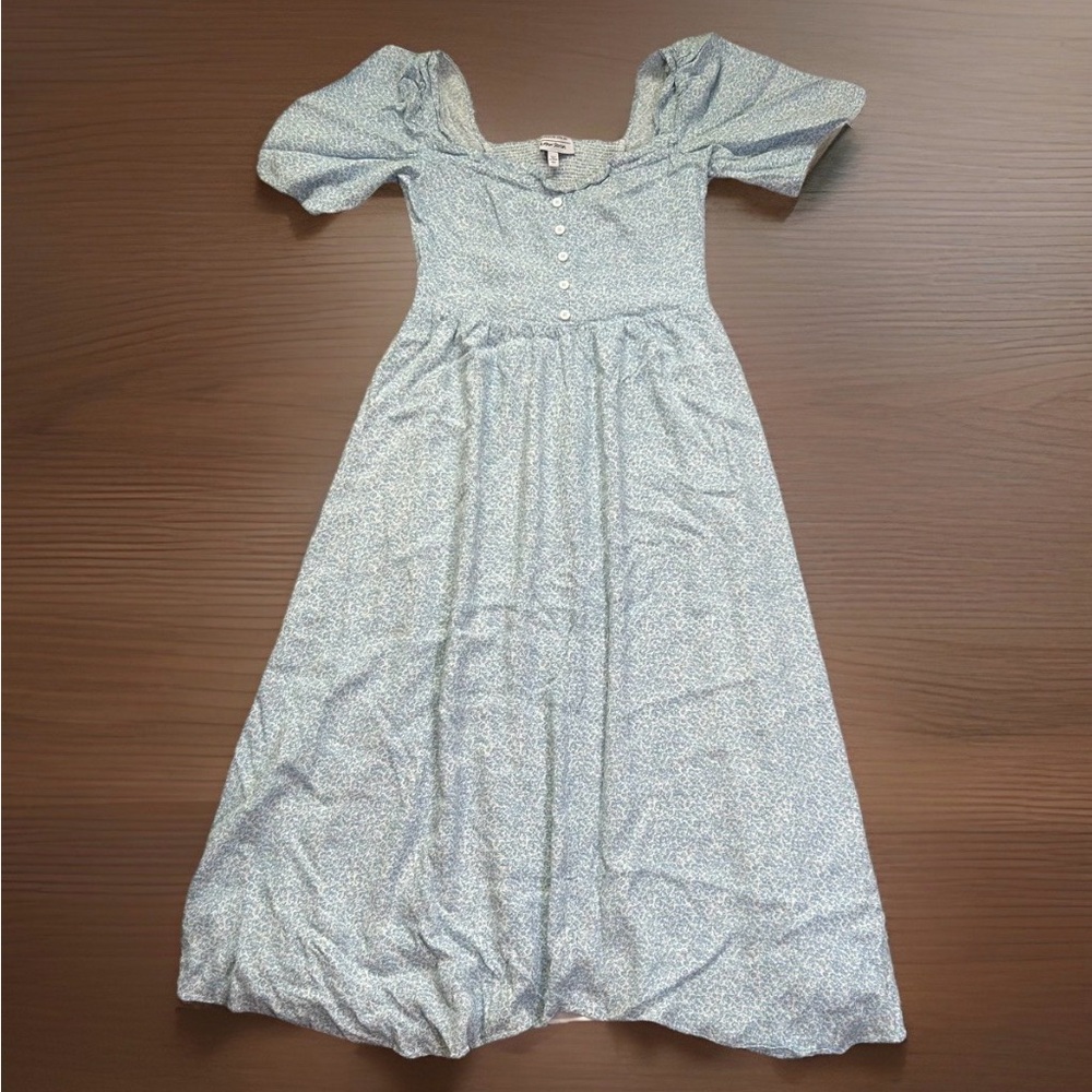 & Other Stories Smocked Flowy Floral Puff Sleeve Dress Blue Prairie Cottagecore
